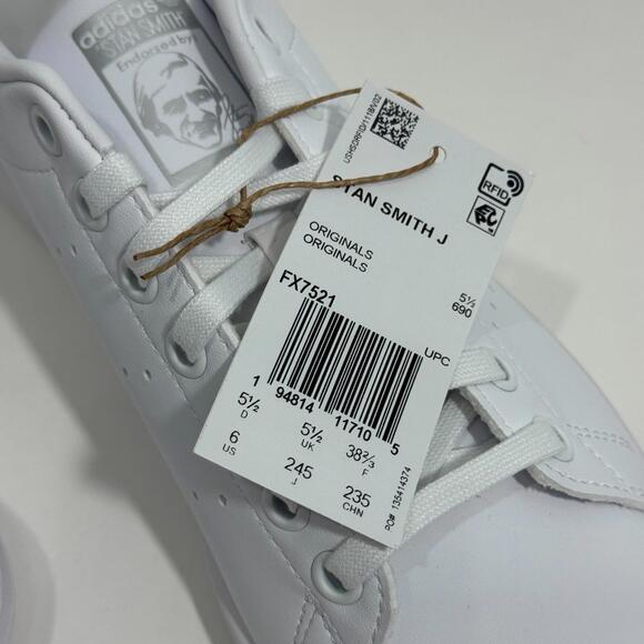 Adidas Originals Big Kid’s Size 6 Cloud White Silver Metallic Stan Smith Sneaker - Picture 9 of 11